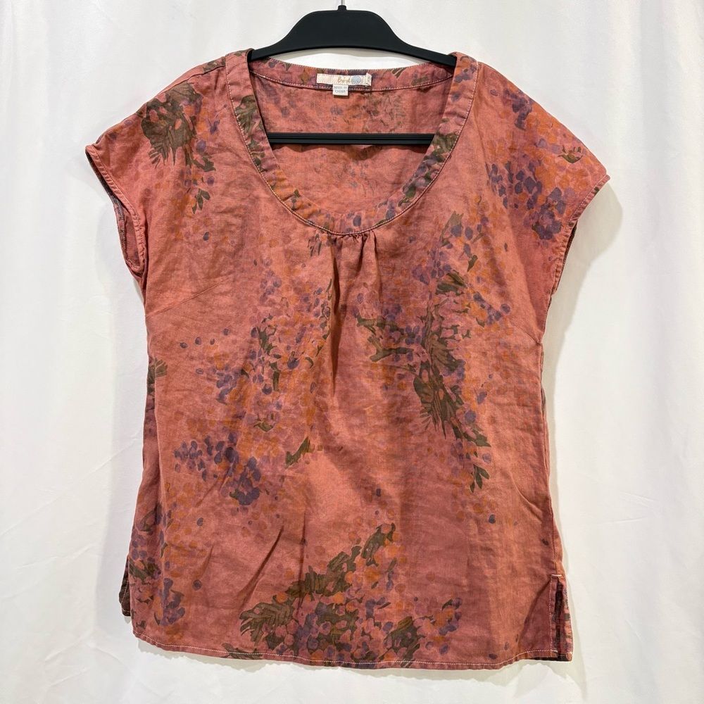 Boden Mauve Floral Linen Blouse Short Sleeve Women’s size 6